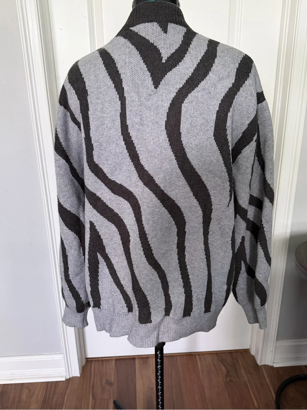 Gray & Dark Brown Zebra-Stripe Cardigan Sweater - Picture 2 of 6